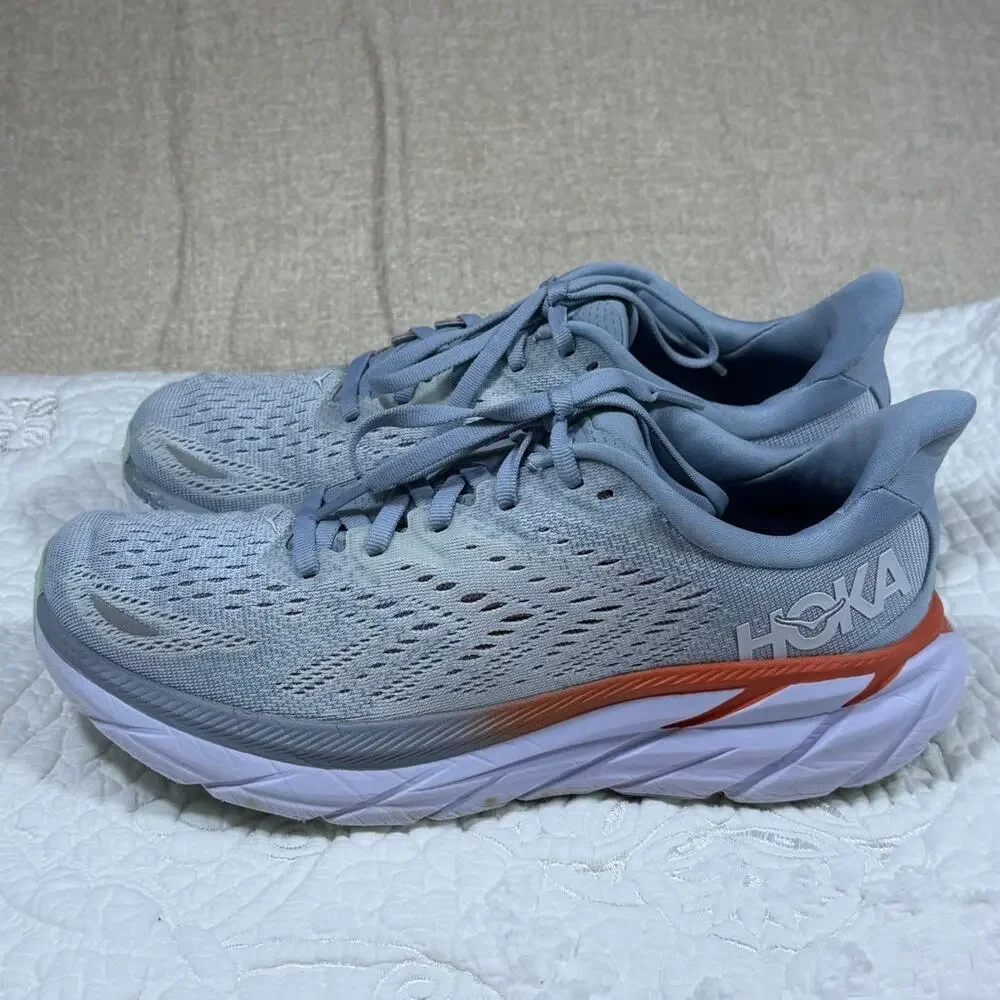 Hoka One One Women 7.5 Blue Clifton 8 Cushioned Lace Up Running Athletic Shoes